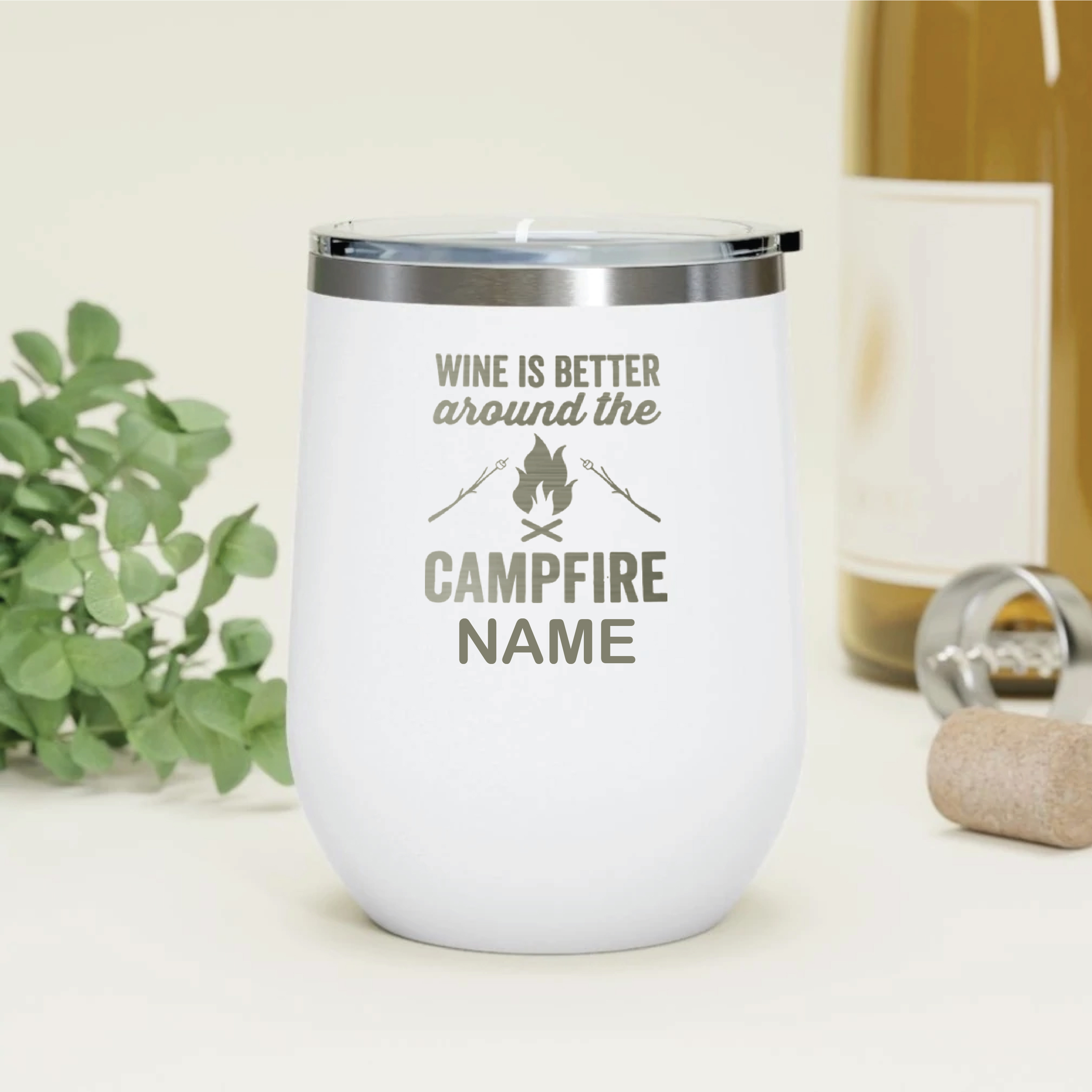 Campfire White Wine Personalised Vacuum Insulated Stainless Steel Tumbler with Lid